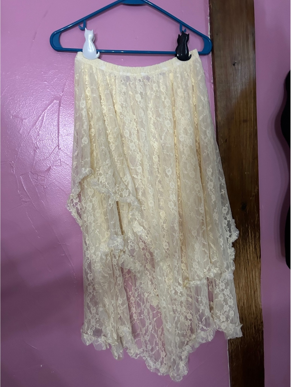 Cream Lace Skirt with Sheer Overlay